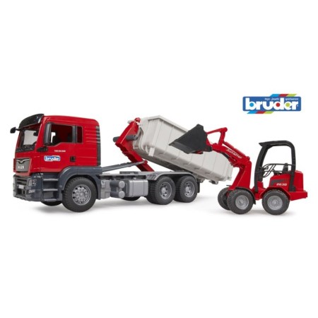 Bruder camion MAN TGS cu container roll off si incarcator compact Schaffer